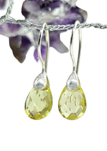 Load image into Gallery viewer, Teardrop Lemon Quartz Earrings, Checkerboard Faceted, Sterling Silver, Joy Gemstone, Confidence Stone - GemzAustralia 