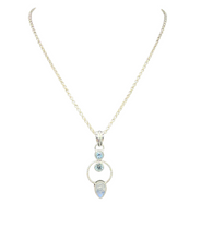 Load image into Gallery viewer, Rainbow Moonstone &amp; Blue Topaz Pendant, Sterling Silver, June and December Birthstones, Ethereal Blue Fire - GemzAustralia 