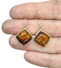 Load image into Gallery viewer, Baltic Amber Earrings, Diamond Shape, millions of years old, Sterling Silver, Fossilized Tree Resin, Cognac Amber