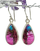 Load image into Gallery viewer, Oyster Turquoise &amp; Pink Opal Earrings, Sterling Silver, Pear Shaped, Hot Pink Gemstone, Spiny Oyster Shell, Courage Stone - GemzAustralia 