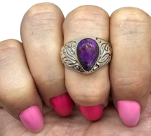 Load image into Gallery viewer, Purple Turquoise Ring, Size 8, Sterling Silver, Pear Shaped, Goddess Gem, Protection Stone, Powerful Stone, Good Fortune