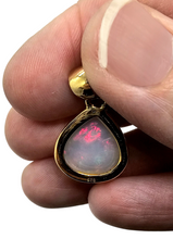 Load image into Gallery viewer, Pear Ethiopian Opal Pendant, Sterling Silver, 18K Gold Plated, October Birthstone, Aura Gem, Psychic Gemstone - GemzAustralia 