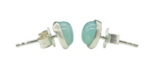 Load image into Gallery viewer, Blue Chalcedony Studs, Round Cabochon stud Earrings, Sterling Silver, Ethereal soft Blue Translucence, Creative Stone - GemzAustralia 