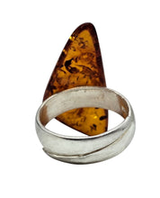 Load image into Gallery viewer, Divine Baltic Amber Ring, Triangle Shaped, Adjustable, Millions of years old, Sterling Silver, Fossilized Tree Resin