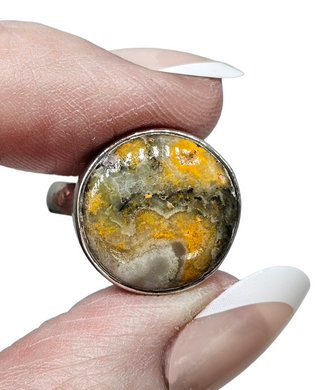 Bumblebee Jasper ring, Size O, Sterling Silver, Round Shaped, Eclipse Jasper, Bright Yellow, Orange & Black Gemstone - GemzAustralia 