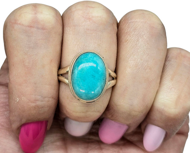 Peruvian Amazonite Ring, Size Q1/2, Sterling Silver, Natural glowing seafoam blue green colour, amazing natural Gemstone