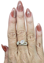 Load image into Gallery viewer, Rainbow Moonstone Leaf Ring, Size 9, Sterling Silver, Pear Shaped, Psychic Protection, Goddess Gemstone, Soul Talisman
