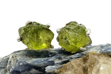 Load image into Gallery viewer, Rough Peridot Stud Earrings, Sterling Silver, August Birthstone, Raw Peridot, Destiny Stone, Visionary Crystal, 16th Anniversary Gemstone - GemzAustralia 