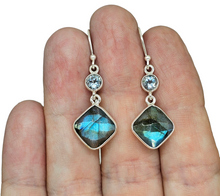 Load image into Gallery viewer, Labradorite &amp; Blue Topz Earrings, Sterling Silver, Mystical Magical Gemstone, Double Drops - GemzAustralia 