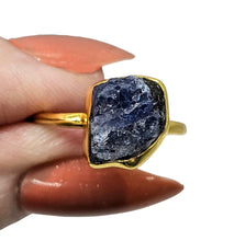 Load image into Gallery viewer, Blue Sapphire Ring, Size 7, 14k Gold Plated Sterling Silver, Raw Sapphire, September Birthstone