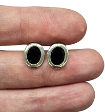 Load image into Gallery viewer, Black Onyx Studs, Oval Faceted, Sterling Silver, Protection Stone, Lucky Gem, Strength Giving Gem, Support Stone, Black Gemstone - GemzAustralia 
