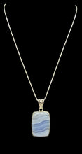 Load image into Gallery viewer, Blue Lace Agate Pendant, Rectangle Shape, Sterling Silver, Communication Stone, Confidence, Gemini &amp; Pisces Zodiac