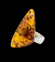 Load image into Gallery viewer, Divine Baltic Amber Ring, Triangle Shaped, Adjustable, Millions of years old, Sterling Silver, Fossilized Tree Resin