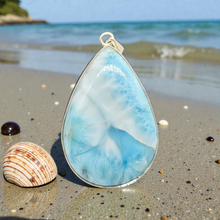 Load image into Gallery viewer, Massive Pear Shaped Larimar Pendant, Dolphin Stone, Stone of Atlantis, Sterling Silver, Spiritual Gemstone