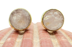 Raw Rose Quartz Studs, Gold Plated Sterling Silver, Round Shaped, Love Stone, Unconditional Love, Pink Gemstone - GemzAustralia 