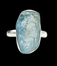 Load image into Gallery viewer, Raw Aquamarine Ring, Size 9, March Birthstone, Sterling Silver, Courage Gem, Communication with the Divine