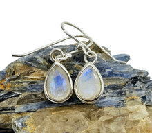 Load image into Gallery viewer, Faceted Rainbow Moonstone Earrings, Sterling Silver, June Birthstone, Pear Shaped, Goddess Stone, 6 Carats - GemzAustralia 