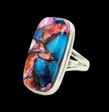 Load image into Gallery viewer, Oyster Turquoise &amp; Pink Opal Ring, Size 7, Rectangle Shaped, Sterling Silver, Organic Natural, Love Stone, Copper Turquoise