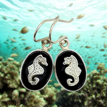 Load image into Gallery viewer, Black Onyx Seahorse Earrings, Sterling Silver, Leo / Capricorn Zodiac Gemstone, Gives Strength - GemzAustralia 