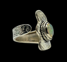 Load image into Gallery viewer, Ethiopian Opal Ring, Size 6 Adjustable, Sterling Silver, October Birthstone, Aura Stone, Psychic Gemstone, Oxidized engraving, Bohemian