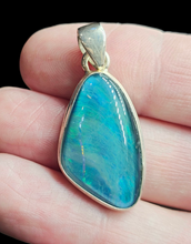 Load image into Gallery viewer, Australian Opal Pendant in Electric Blue, Turquoise &amp; Emerald Green, Sterling Silver, October Birthstone, Precious Gem, Pure Energy, Triplet - GemzAustralia 