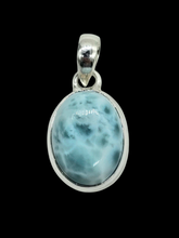Load image into Gallery viewer, Oval Larimar Pendant, Water &amp; Fire Gemstone, Dolphin Stone, Stone of Atlantis, Sterling Silver, Spiritual Gemstone - GemzAustralia 