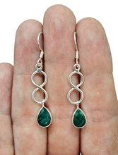 Load image into Gallery viewer, Emerald Infinity Drop Earrings, Sterling Silver, May Birthstone, Pear Shaped, Stone of Inspiration, Deep Green Gem - GemzAustralia 