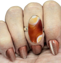 Load image into Gallery viewer, Oval Botswana Agate Ring, Size 7 3/4, Sterling Silver, The Stone of Change, Orange &amp; White banded Gemstone,  Harmony Stone