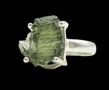 Load image into Gallery viewer, Raw Moldavite Ring, Size 7, Sterling Silver, Meteorite Stone, Forest green / Olive green Gem, Holy Grail Stone