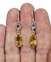 Load image into Gallery viewer, Citrine and Amethyst Earrings, Sterling Silver, November &amp; February Birthstones, Double Drops, Abundance Stone - GemzAustralia 