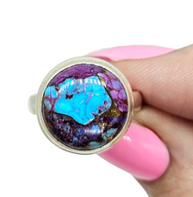 Load image into Gallery viewer, Purple &amp; Blue Mojave Turquoise Ring, Size 6.5, Round Shaped, Sterling Silver, Goddess Gem, Protection Stone