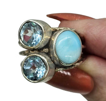 Load image into Gallery viewer, Larimar &amp; Blue Topaz Ring, Size 7.25, Three Stone Ring, Dolphin Stone, Atlantis Stone, December Birthstone, Sterling Silver