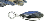 Load image into Gallery viewer, Faceted Blue Labradorite Pendant, Sterling Silver, Teardrop Shape, Mystical Magical Gemstone, Companion through Change, Strength - GemzAustralia 