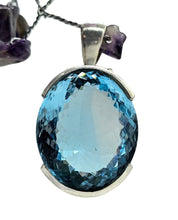 Load image into Gallery viewer, AAA Swiss Blue Topaz Pendant, 52 carats, Sterling Silver, Oval Faceted, December Birthstone, Bright Blue Gemstone