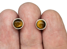 Load image into Gallery viewer, Round Tiger's Eye Studs, Sterling Silver, Kundalini Awakening, Courage Gemstone, Protection - GemzAustralia 
