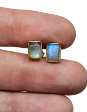 Load image into Gallery viewer, Labradorite Studs, Rectangle Shaped, Sterling Silver, Blue Labradorite, Mystical Magical Stone, Companion through Change - GemzAustralia 