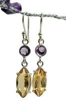 Load image into Gallery viewer, Citrine and Amethyst Earrings, Sterling Silver, November &amp; February Birthstones, Double Drops, Abundance Stone - GemzAustralia 
