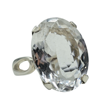 Load image into Gallery viewer, Clear Quartz Ring, Size M, Sterling Silver, 15 carats, Oval Faceted, Psychic Stone, Soul Cleanser, Clarity Gem, Thought Amplifier - GemzAustralia 