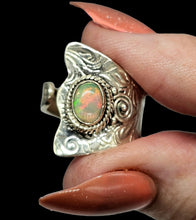 Load image into Gallery viewer, Ethiopian Opal Ring, Size 6 Adjustable, Sterling Silver, October Birthstone, Aura Stone, Psychic Gemstone, Oxidized engraving, Bohemian
