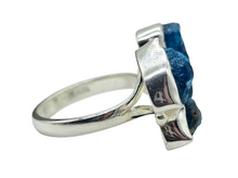 Load image into Gallery viewer, Raw Blue Apatite Ring, Three Stone Ring, Size 9 1/2, Sterling Silver, Raw Gems, Neon Blue Apatite, Electric Blue Gemstone - GemzAustralia 