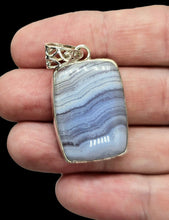 Load image into Gallery viewer, Blue Lace Agate Pendant, Rectangle Shape, Sterling Silver, Communication Stone, Confidence, Gemini &amp; Pisces Zodiac