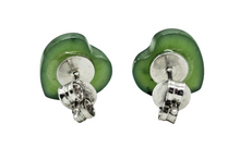 Load image into Gallery viewer, Solid Jade Heart Studs, Lucky Jade, Sterling Silver, Deep Green Jade Hearts, British Columbia Nephrite Jade - GemzAustralia 