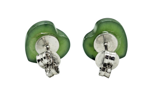 Solid Jade Heart Studs, Lucky Jade, Sterling Silver, Deep Green Jade Hearts, British Columbia Nephrite Jade - GemzAustralia 