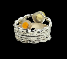 Load image into Gallery viewer, Three Stone Ring, Size 7, A Fusion of Amethyst, Citrine &amp; Carnelian, Two Tone, Gold Plated Sterling Silver - GemzAustralia 