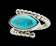 Load image into Gallery viewer, Marquise Turquoise Ring, Size 6.5, December Birthstone, Sterling Silver, Protection Stone, Bohemian Split Band