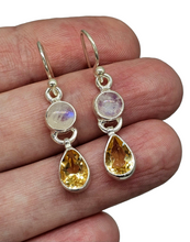 Load image into Gallery viewer, Citrine and Rainbow Moonstone Earrings, Sterling Silver, June and November Birthstones, Double Drops, Goddess Gem - GemzAustralia 