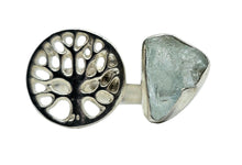 Load image into Gallery viewer, Rough Aquamarine &amp; Tree of Life Ring, Size 7, Sterling Silver, March Birthstone, Pale Blue Gemstone, Divine Communication