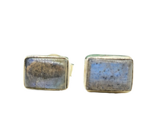 Load image into Gallery viewer, Labradorite Studs, Rectangle Shaped, Sterling Silver, Blue Labradorite, Mystical Magical Stone, Companion through Change - GemzAustralia 