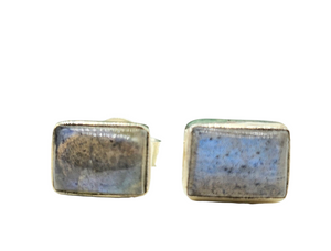 Labradorite Studs, Rectangle Shaped, Sterling Silver, Blue Labradorite, Mystical Magical Stone, Companion through Change - GemzAustralia 