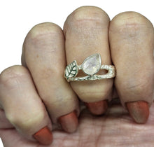 Load image into Gallery viewer, Rainbow Moonstone Leaf Ring, Size 9, Sterling Silver, Pear Shaped, Psychic Protection, Goddess Gemstone, Soul Talisman